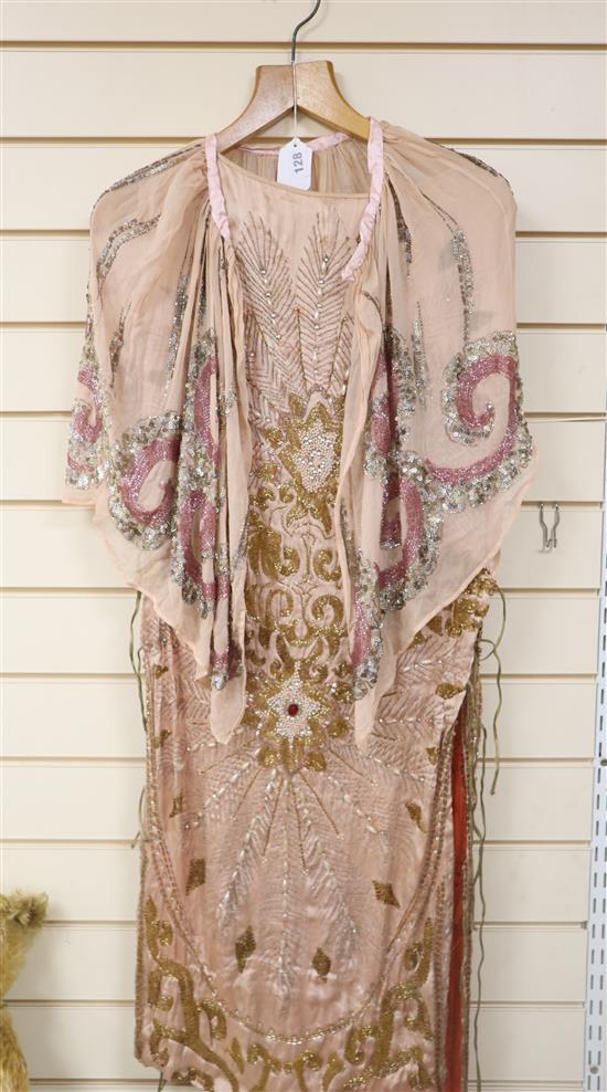 A 1920s sequined flappers dress and cape